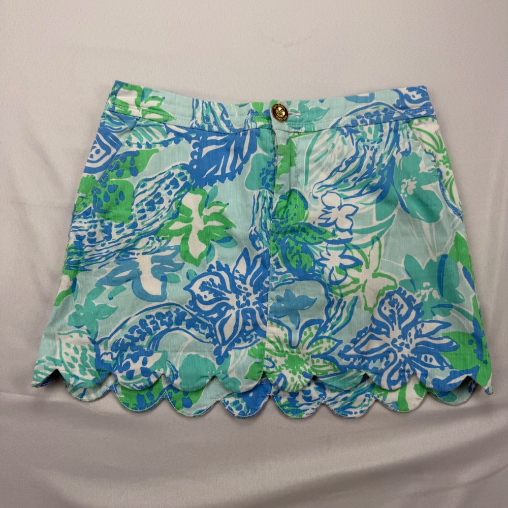 Lilly Pulitzer Skort Womens 00 Blue Green Floral Madison Scalloped Hem 001746